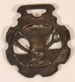 Antique Grain Sickle Wheat Sheaf Harvest Themed Horse Brass Medallion 2 7/8" x 3 1/4"