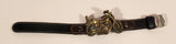 Amona Brass Motorcycle Leather Strap Swiss Quartz Wristwatch
