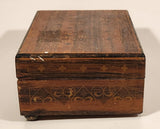 Rare Antique Regue Switzerland Engraved Wood Jewelry Music Box