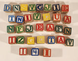 Vintage Wood Engraved Letter Number Pictures Blocks Toys Lot of 32