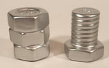 Nut and Bolt Silver Ceramic Salt and Pepper Shaker Set