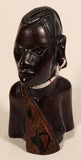 Vintage Hand Carved Masai Tribe Woman Head Bust with Beaded Necklace and Earrings 6" Wood Carved Statue