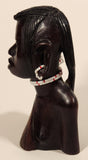 Vintage Hand Carved Masai Tribe Woman Head Bust with Beaded Necklace and Earrings 6" Wood Carved Statue