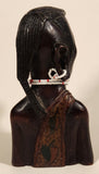 Vintage Hand Carved Masai Tribe Woman Head Bust with Beaded Necklace and Earrings 6" Wood Carved Statue