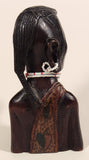 Vintage Hand Carved Masai Tribe Woman Head Bust with Beaded Necklace and Earrings 6" Wood Carved Statue