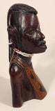 Vintage Hand Carved Masai Tribe Woman Head Bust with Beaded Necklace and Earrings 6" Wood Carved Statue