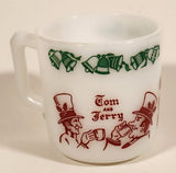Vintage Hazel Atlas Tom And Jerry Auld Lang Syne Sheet Music 3" White Milk Glass Coffee Mug Cup