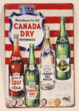 Canada Dry Beverages Refreshment for U.S. Spur Cola Canada Dry Ginger Ale Canada Dry Water Hi-Spot 7 3/4" x 11 3/4" Tin Metal Sign