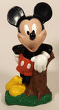 1994 Just Toys New York Disney Mickey Mouse Leaning On Tree Stump on Grass 8" Tall Vinyl Coin Bank