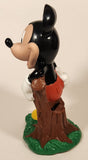 1994 Just Toys New York Disney Mickey Mouse Leaning On Tree Stump on Grass 8" Tall Vinyl Coin Bank