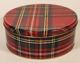 Scottish Red and Green Tartan Kilt Pattern Round 6 1/2" Tin Metal Container Christmas Gift Box