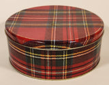 Scottish Red and Green Tartan Kilt Pattern Round 6 1/2" Tin Metal Container Christmas Gift Box