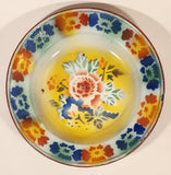Antique Blue and Red Flower Pattern Hand Painted 9 1/2" Porcelain Enamel Metal Plate Dish