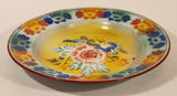 Antique Blue and Red Flower Pattern Hand Painted 9 1/2" Porcelain Enamel Metal Plate Dish