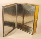 Vintage Victorian Man with Glass of Red Wine and Woman in Blue Dress on Staircase Tin Metal Container