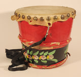 Vintage Chinese Lion Dance Drum Rawhide 8 1/4" Hand Painted Wood Instrument