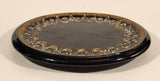 Antique 1800s Victorian Ornate Gold Pattern with Hand Painted Blue and White Dots No. G11 Black Oval 6 3/4" x 8 1/2" Papier Mache Mirror Plaque