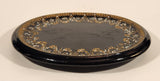 Antique 1800s Victorian Ornate Gold Pattern with Hand Painted Blue and White Dots No. G11 Black Oval 6 3/4" x 8 1/2" Papier Mache Mirror Plaque