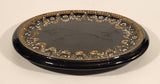 Antique 1800s Victorian Ornate Gold Pattern with Hand Painted Blue and White Dots No. G11 Black Oval 6 3/4" x 8 1/2" Papier Mache Mirror Plaque