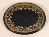 Antique 1800s Victorian Ornate Gold Pattern with Hand Painted Blue and White Dots No. G11 Black Oval 6 3/4" x 8 1/2" Papier Mache Mirror Plaque