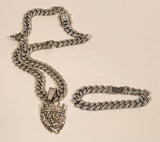 Silver Tone Rhinestone Encrusted Lion King Necklace and Bracelet Set