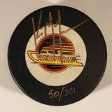 Trench Mfg NHL Vancouver Canucks Ice Hockey Puck Autographed By Kirk McLean