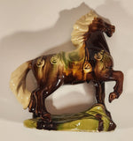 Vintage Chinese Tang Dynasty Brown War Horse with White Mane with Saddle and Medallions Glazed 12 3/4" Ceramic Figurine