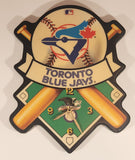MLB American League Toronto Blue Jays Baseball Team Bats and Ball Diamond Shaped 12" x 15 1/4" Lacquered Wood Wall Clock