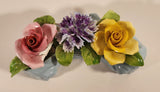 Vintage Stanley Bone China England Miniature Blue Curved Log Porcelain Floral Flower Bouquet