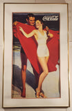 Rare Vintage 1935 Hayden Hayden Coca Cola Beach Bathing Couple Large 18 3/8" x 29" Framed Cardboard Advertising Poster
