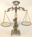 Vintage Bleikristall Ornate Cherub Themed 17 1/4" Tall Brass and 24% Leaded Crystal Glass Tray Scales of Justice Balance Scale
