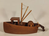 Rare Fishing Trawler with Roll Out Net 10" Teak Wooden Boat Model