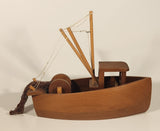 Rare Fishing Trawler with Roll Out Net 10" Teak Wooden Boat Model