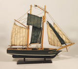 Sail Boat Dark Green and White 9" Wooden Boat Model