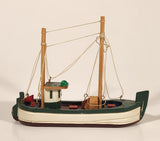 Fishing Trawler Sail Boat Green and White 7" Wooden Boat Model