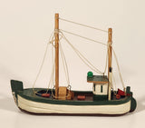 Fishing Trawler Sail Boat Green and White 7" Wooden Boat Model