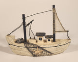 Fishing Trawler Sail Boat White 8" Wooden Boat Model