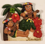 Hula Girl and Boy Playing Ukeleles Hawaii 3D Resin Fridge Magnet