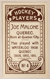 1991 Hockey Immortals C55 A Lancaster Reprint 1911-12 Imperial Tobacco Hockey Players No. 4 Joe Malone Quebec Mini Sports Trading Card