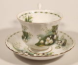 Vintage 1970s Royal Albert Flower of the Month Series May Lily Of The Valley White Flowers Bone China Tea Cup & Saucer Set