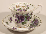 Vintage 1970s Royal Albert Flower of the Month Series February Violet Purple Flowers Bone China Tea Cup & Saucer Set