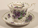 Vintage 1970s Royal Albert Flower of the Month Series February Violet Purple Flowers Bone China Tea Cup & Saucer Set