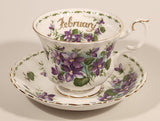 Vintage 1970s Royal Albert Flower of the Month Series February Violet Purple Flowers Bone China Tea Cup & Saucer Set