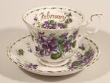 Vintage 1970s Royal Albert Flower of the Month Series February Violet Purple Flowers Bone China Tea Cup & Saucer Set