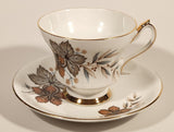 Vintage Windsor Bone China Grey and Brown Fall Autumn Leaves Tea Cup & Saucer Set