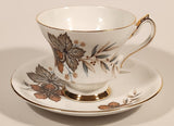 Vintage Windsor Bone China Grey and Brown Fall Autumn Leaves Tea Cup & Saucer Set