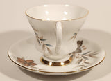 Vintage Windsor Bone China Grey and Brown Fall Autumn Leaves Tea Cup & Saucer Set