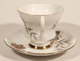 Vintage Windsor Bone China Grey and Brown Fall Autumn Leaves Tea Cup & Saucer Set