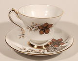 Vintage Windsor Bone China Grey and Brown Fall Autumn Leaves Tea Cup & Saucer Set