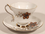 Vintage Windsor Bone China Grey and Brown Fall Autumn Leaves Tea Cup & Saucer Set